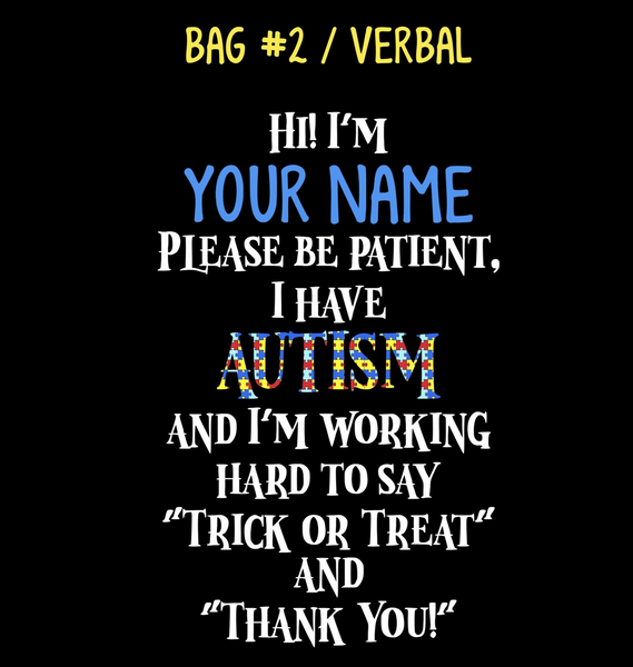 Autism Halloween Bag - Non-Verbal or Verbal Trick Or Treat Bag - Special Needs